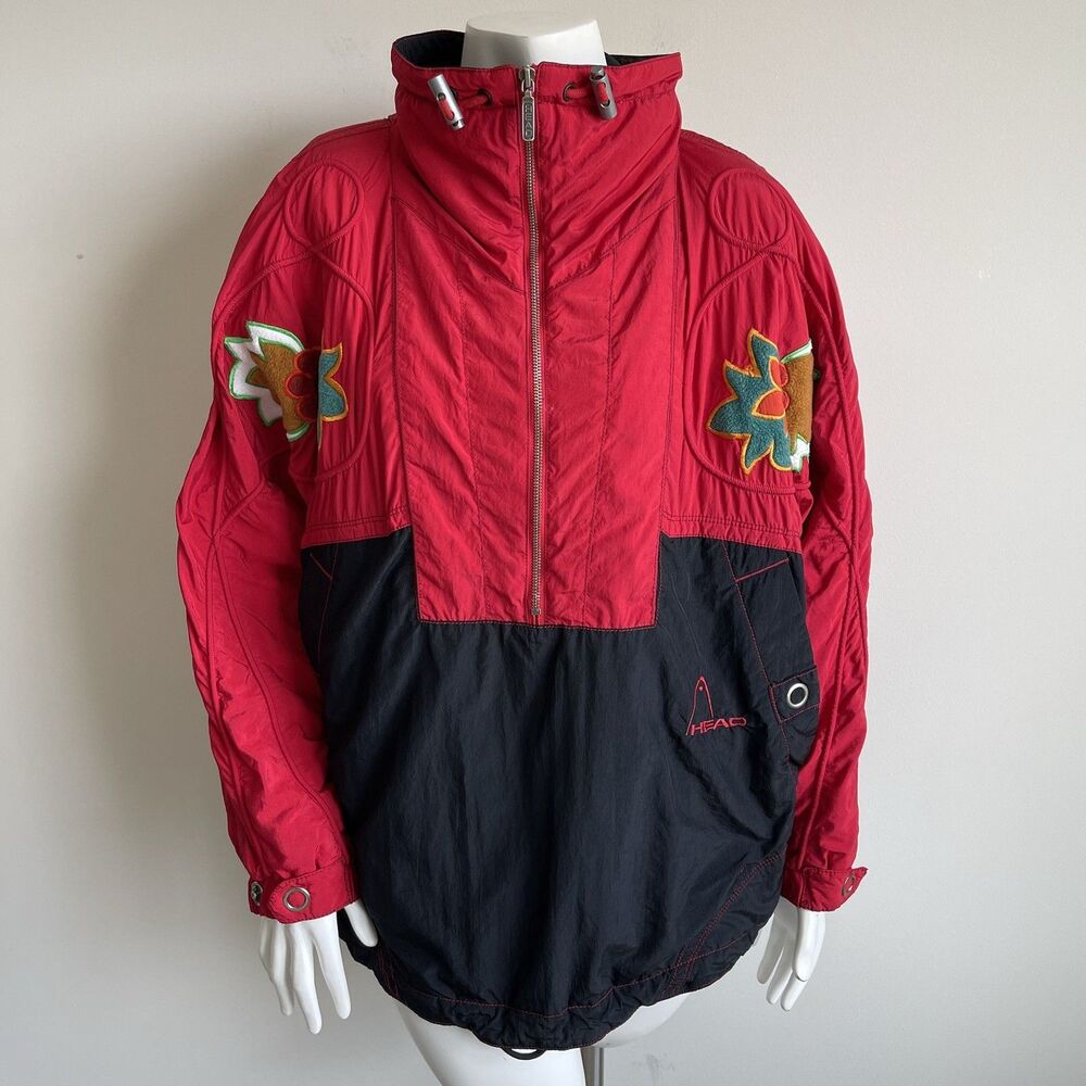 Vintage‎ 80s 90s HEAD Anorak Ski Jacket Floral Embroidery Size 34 Womens ( M-L )